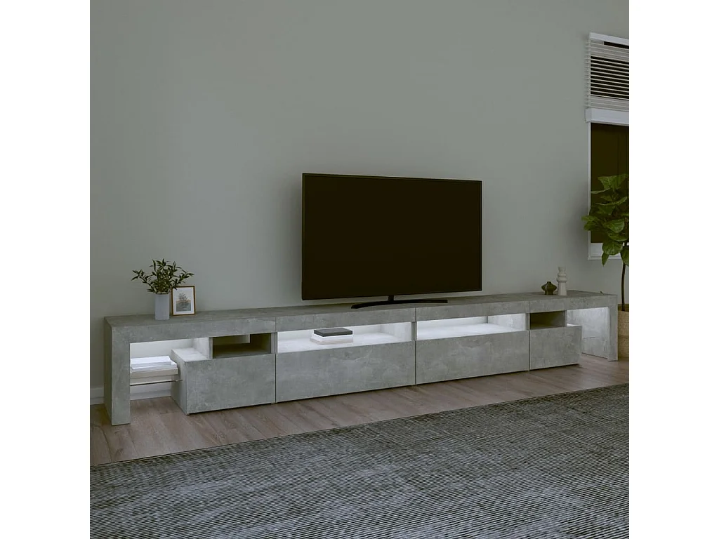 Meuble TV avec lumières LED Gris béton 290x36,5x40 cm