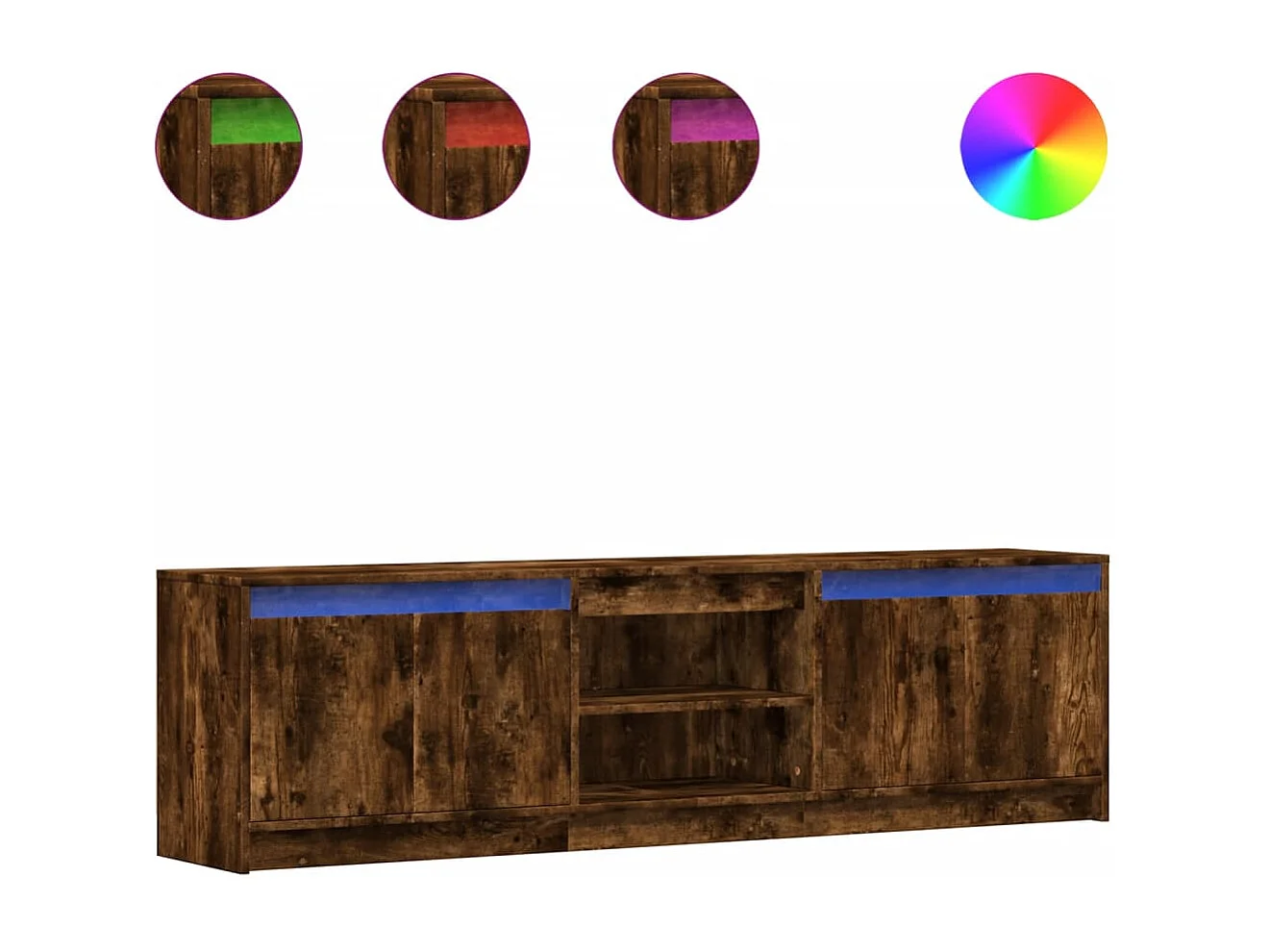 Tv-meubel met LED 180x34x50 cm bewerkt hout gerookt eikenkleur