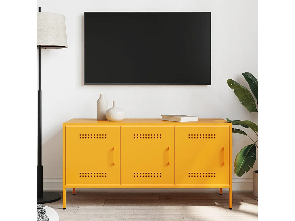 Meuble TV jaune moutarde 100,5x39x50,5 cm acier