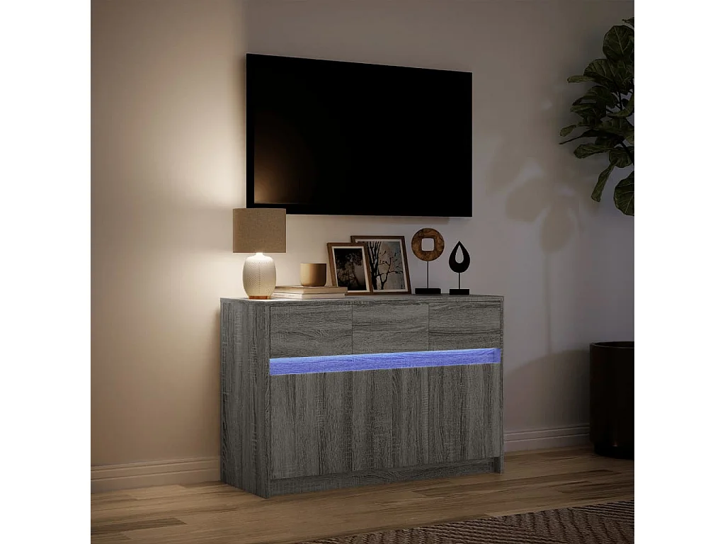 Meuble TV avec LED sonoma gris 91x34x61 cm bois d'ingénierie
