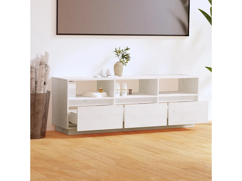 Meuble TV Blanc 140x37x50 cm Bois de pin massif