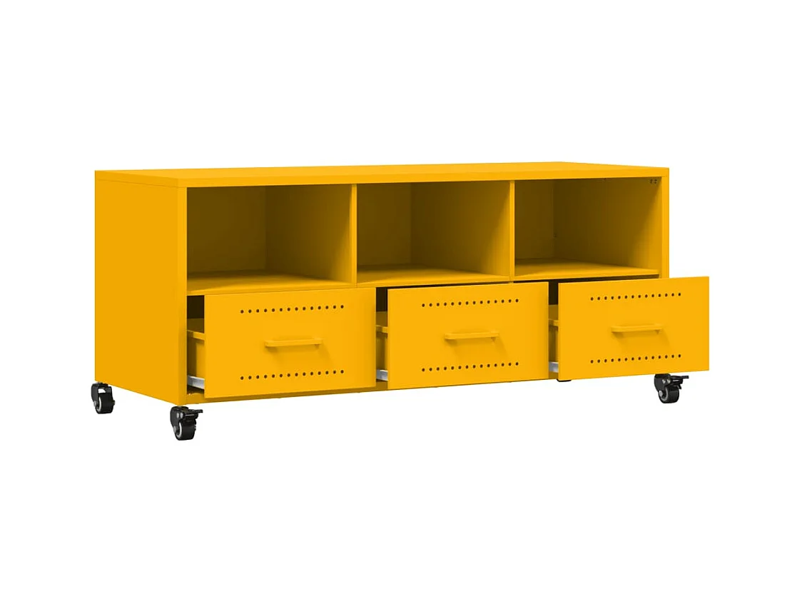 Meuble TV jaune moutarde 100,5x39x43,5 cm acier laminé à froid