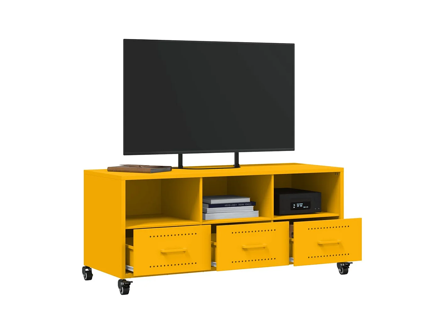 Meuble TV jaune moutarde 100,5x39x43,5 cm acier laminé à froid