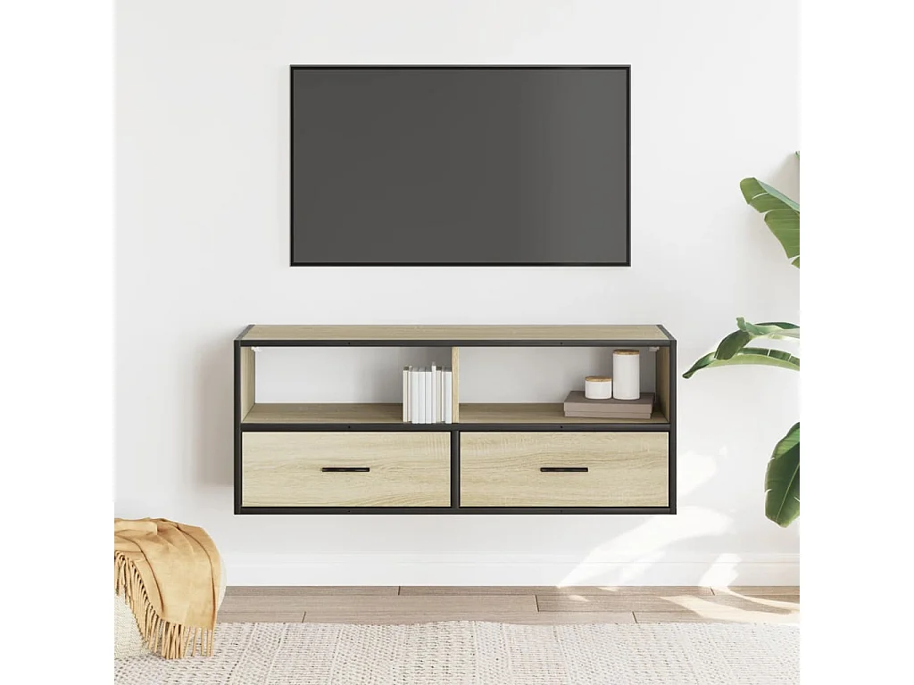 Meuble TV chêne sonoma 100x31x39,5cm bois d'ingénierie et métal