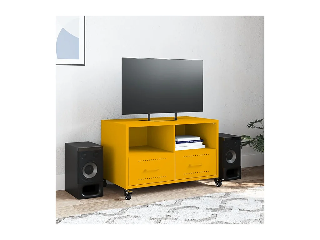 Meuble TV jaune moutarde 68x39x43,5 cm acier laminé à froid