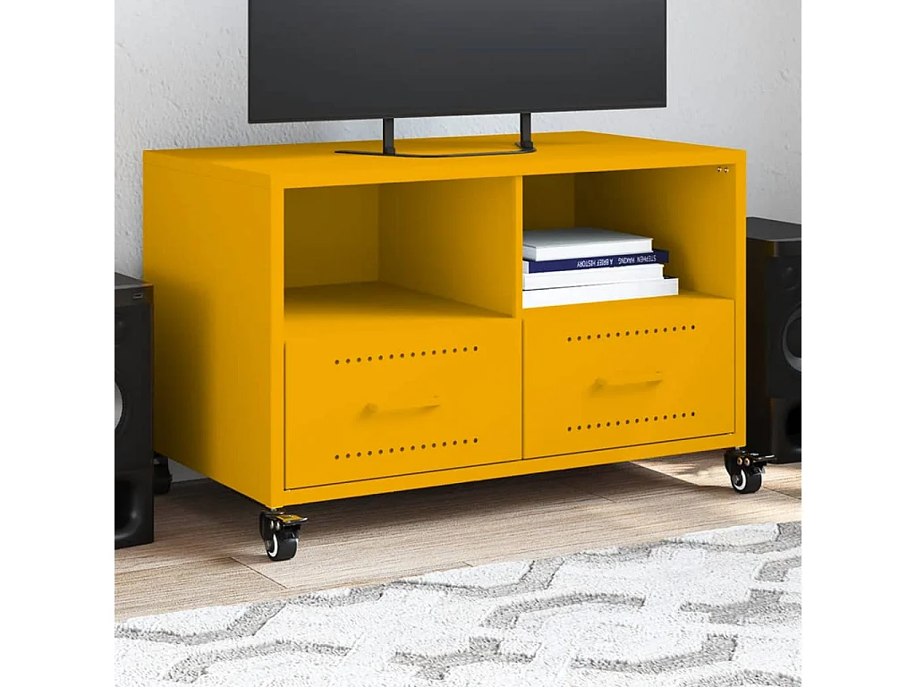 Meuble TV jaune moutarde 68x39x43,5 cm acier laminé à froid