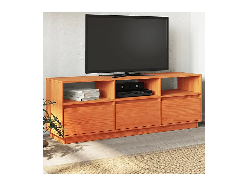 Meuble TV cire marron 140x37x50 cm bois pin massif