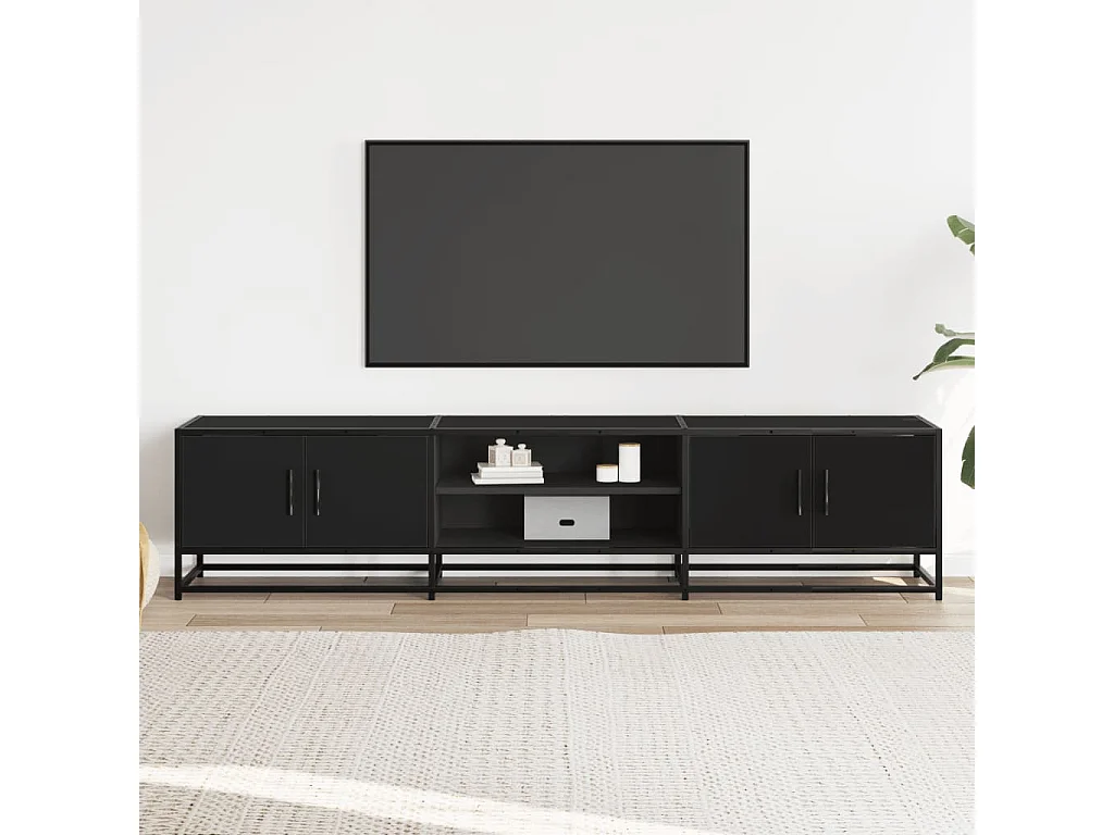 Meuble TV noir 180x35x41 cm bois d'ingénierie