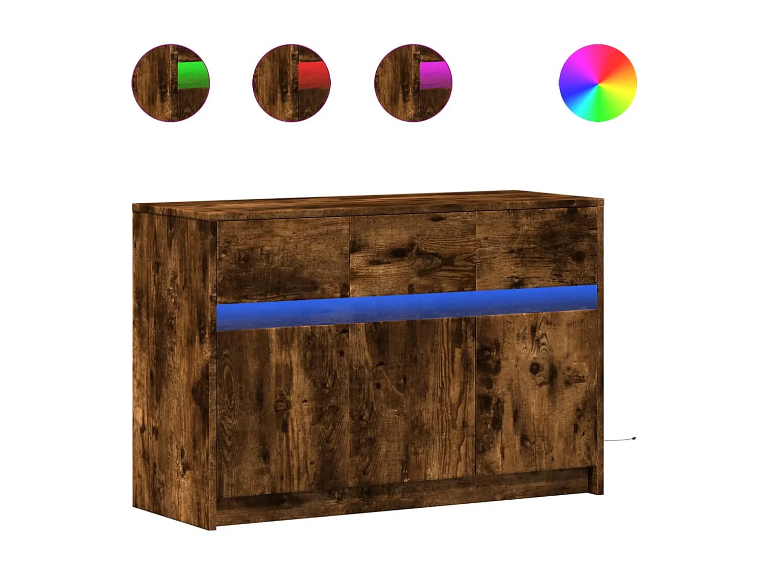 Tv-meubel met LED 91x34x61 cm bewerkt hout gerookt eikenkleur