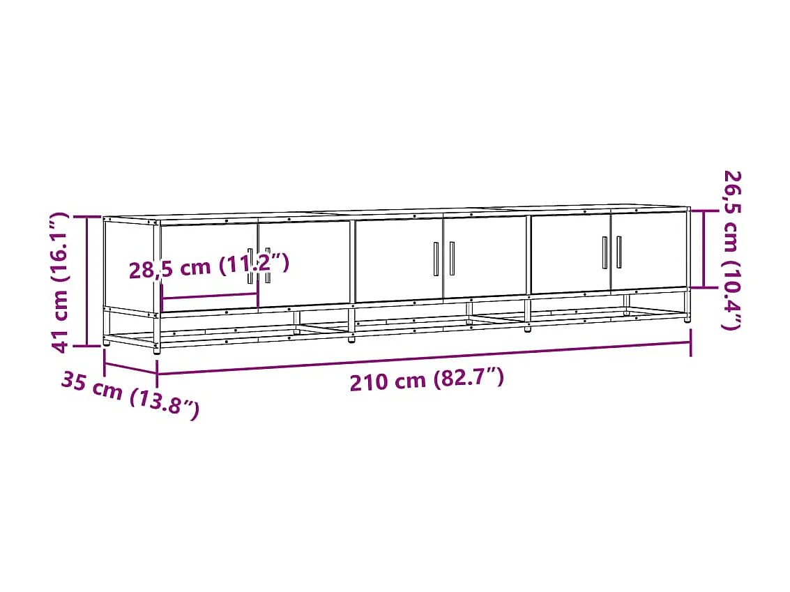 Meuble TV sonoma gris 210x35x41 cm bois d'ingénierie