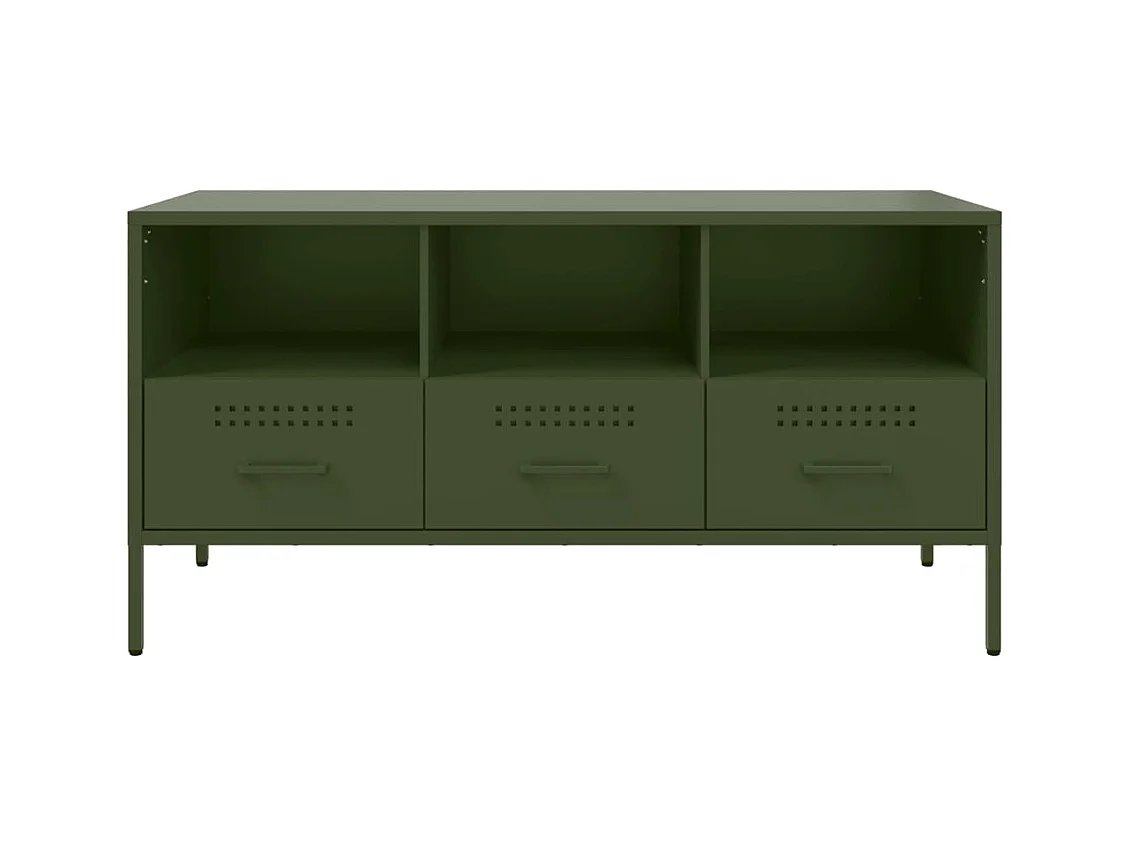 Meuble TV vert olive 100,5x39x50,5 cm acier laminé à froid