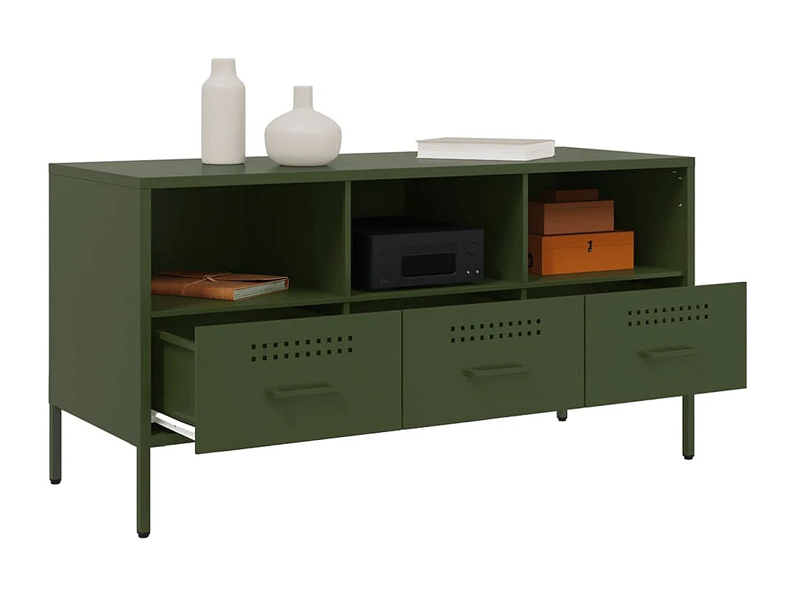 Meuble TV vert olive 100,5x39x50,5 cm acier laminé à froid