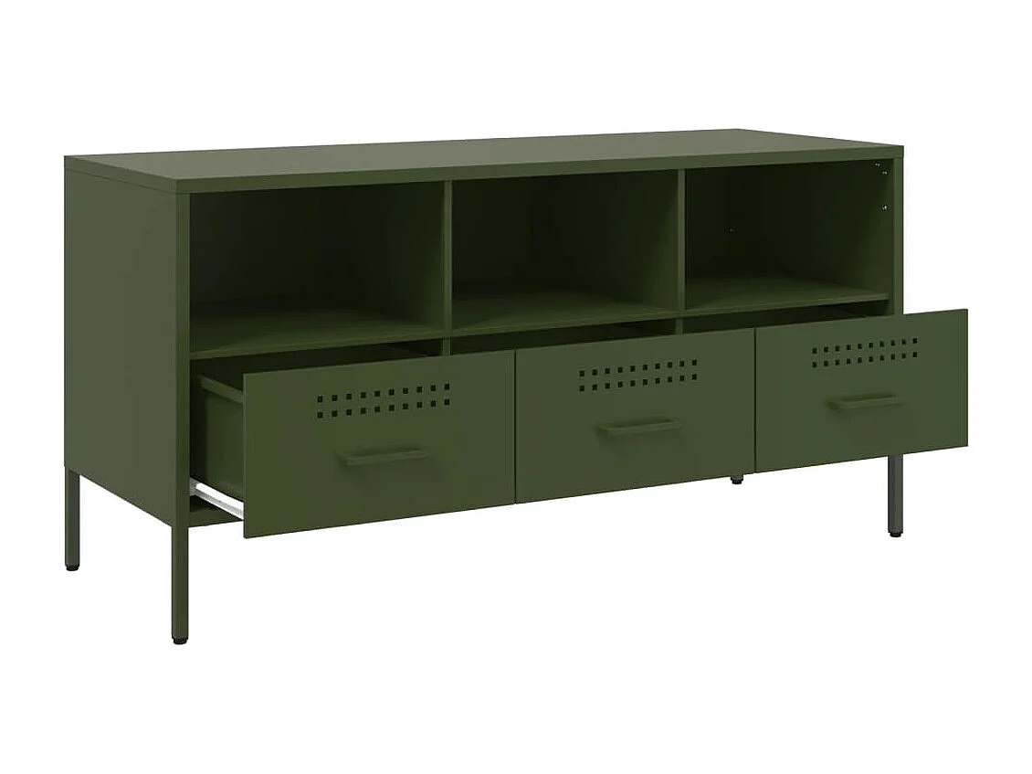 Meuble TV vert olive 100,5x39x50,5 cm acier laminé à froid