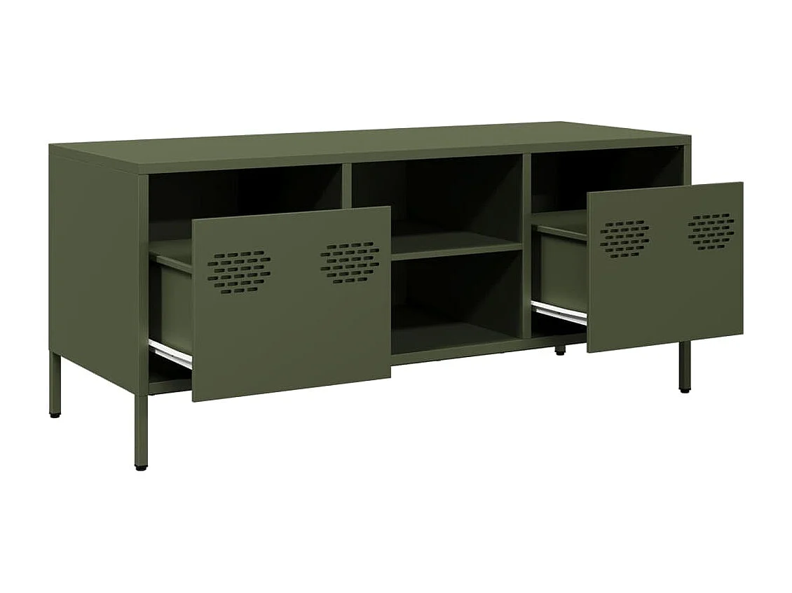 Meuble TV vert olive 101,5x39x43,5 cm acier laminé à froid