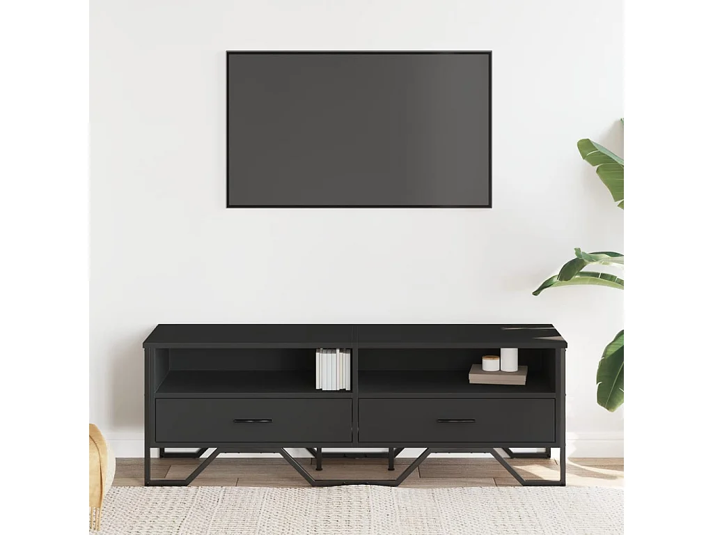 Meuble TV noir 122x34x41 cm bois d'ingénierie
