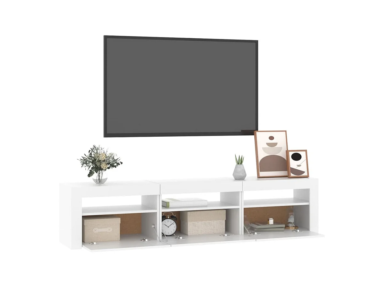 Meuble TV avec lumières LED Blanc 180x35x40 cm
