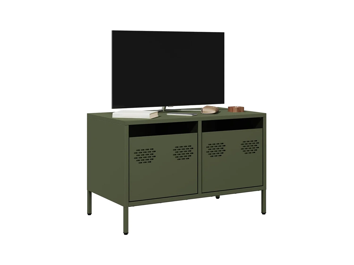 Meuble TV vert olive 68x39x43,5 cm acier laminé à froid