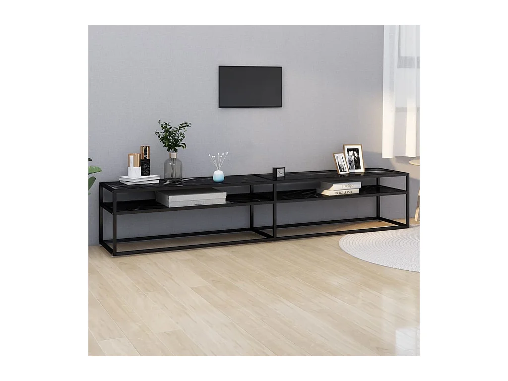 Meuble TV Marbre noir 220x40x40,5 cm Verre trempé