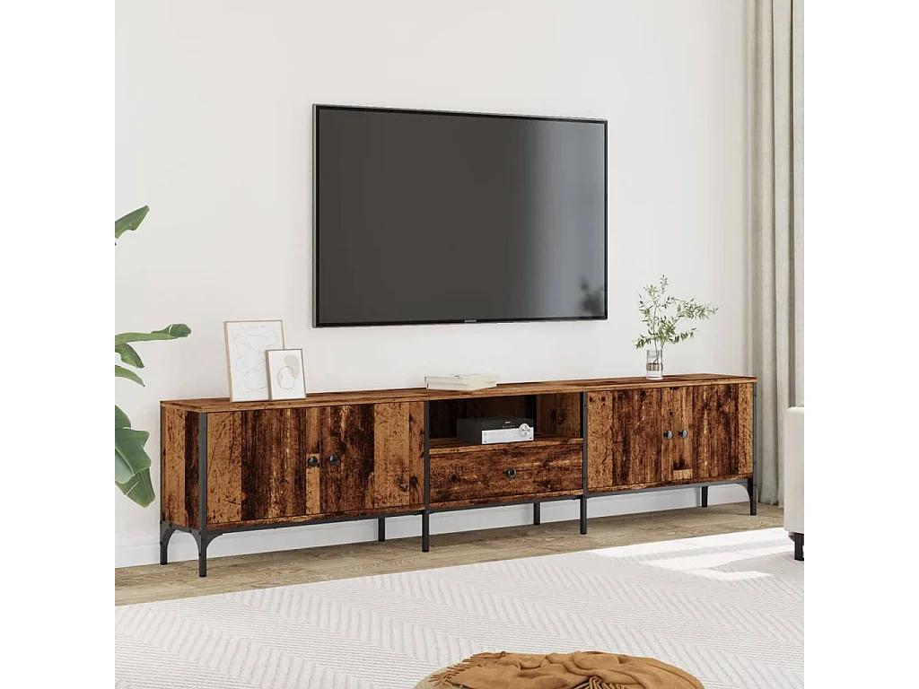 Meuble TV avec tiroir vieux bois 200x25x44 cm bois d'ingénierie