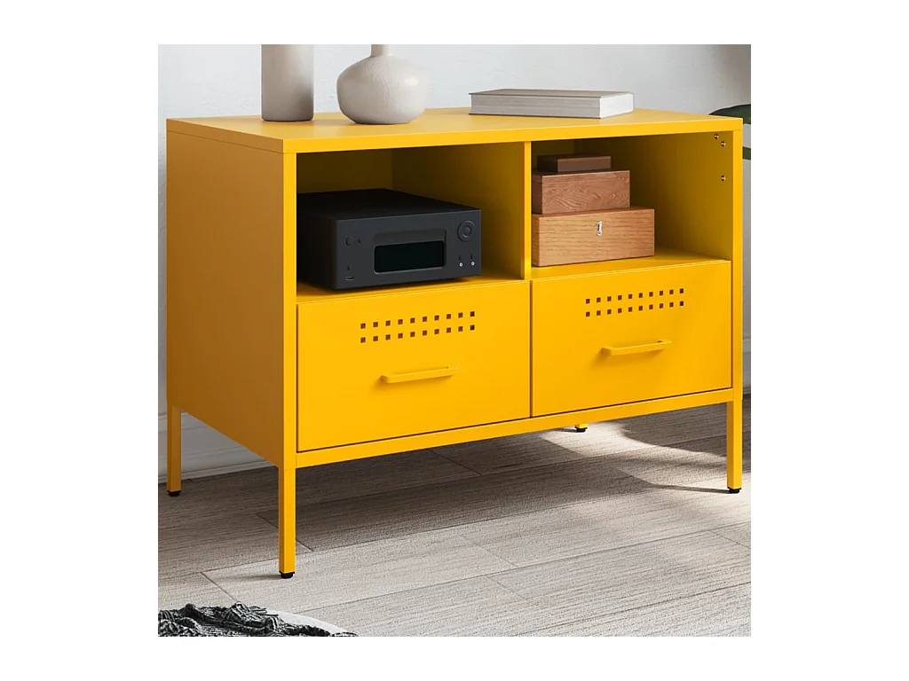 Meuble TV jaune moutarde 68x39x50,5 cm acier laminé à froid