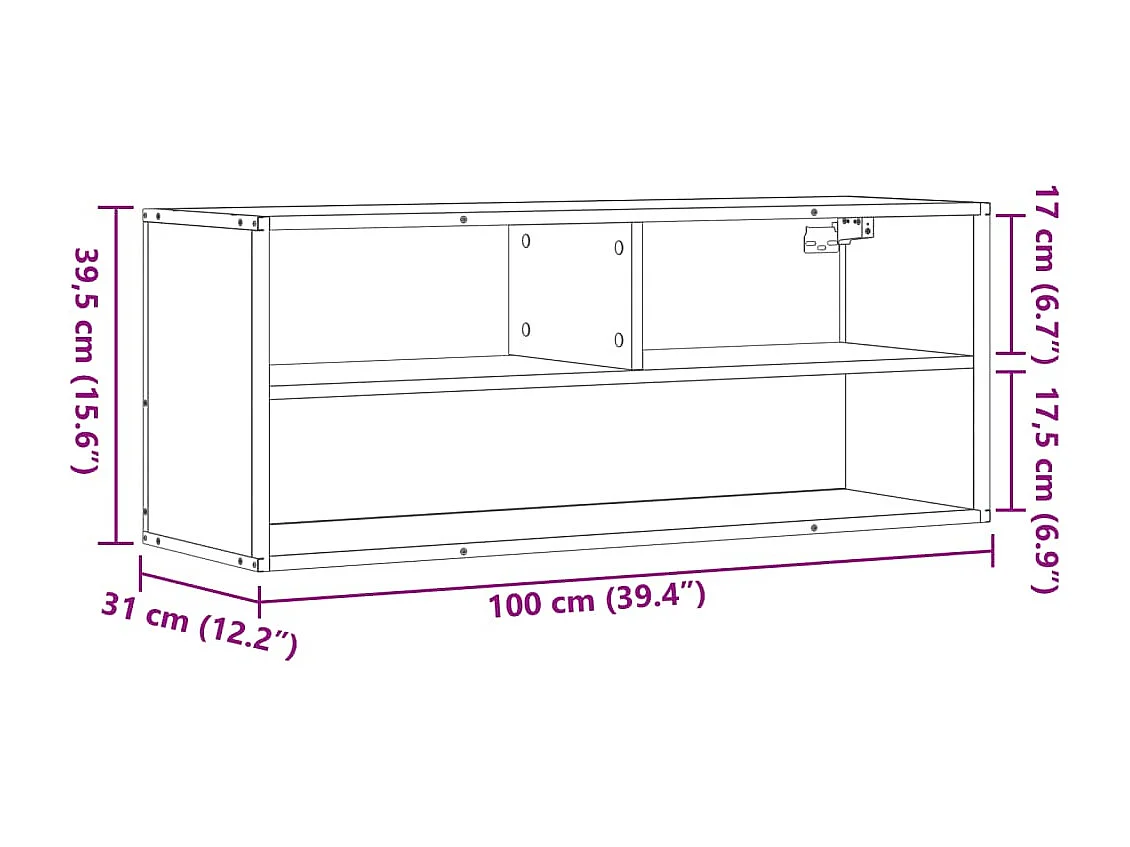Tv-meubel 100x31x39,5 cm bewerkt hout metaal grijs sonoma eiken