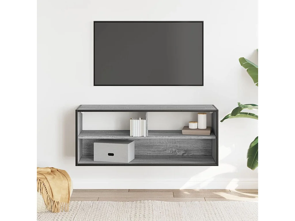 Meuble TV sonoma gris 100x31x39,5 cm bois d'ingénierie et métal