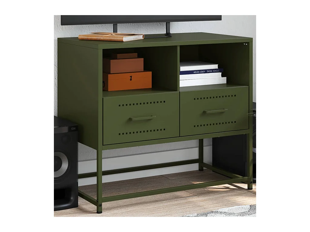Meuble TV vert olive 68x39x60,5 cm acier