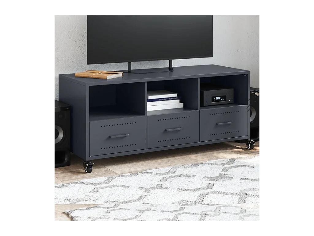 Meuble TV anthracite 100,5x39x43,5 cm acier laminé à froid