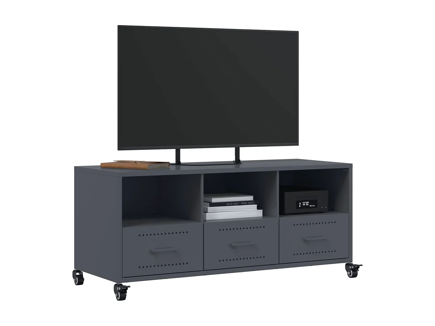 Meuble TV anthracite 100,5x39x43,5 cm acier laminé à froid