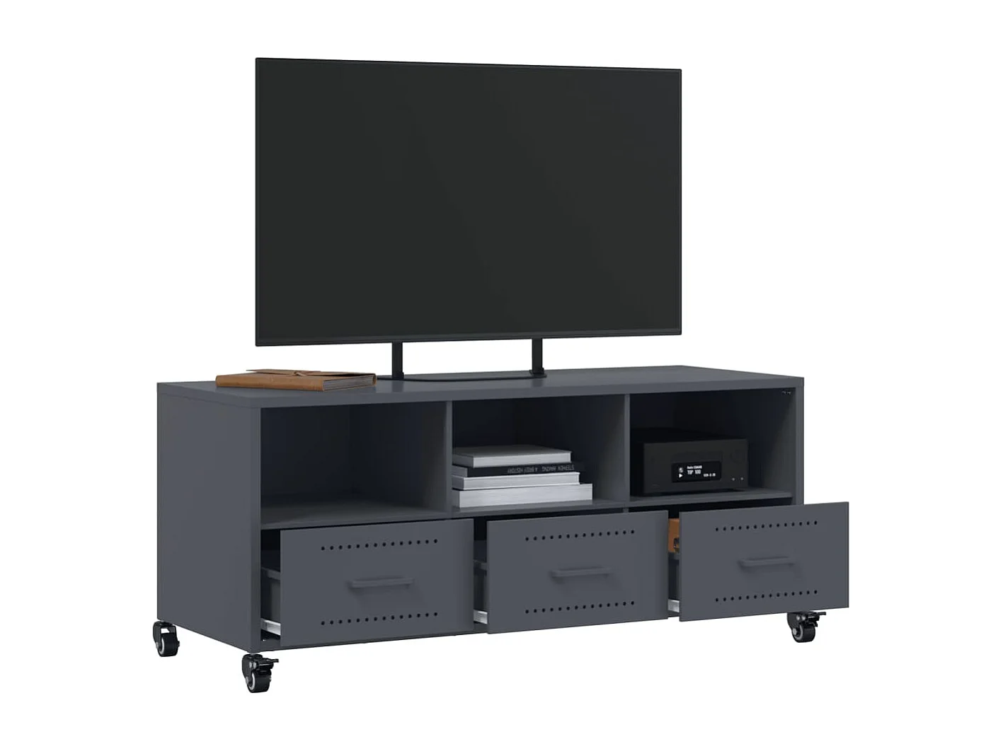 Meuble TV anthracite 100,5x39x43,5 cm acier laminé à froid