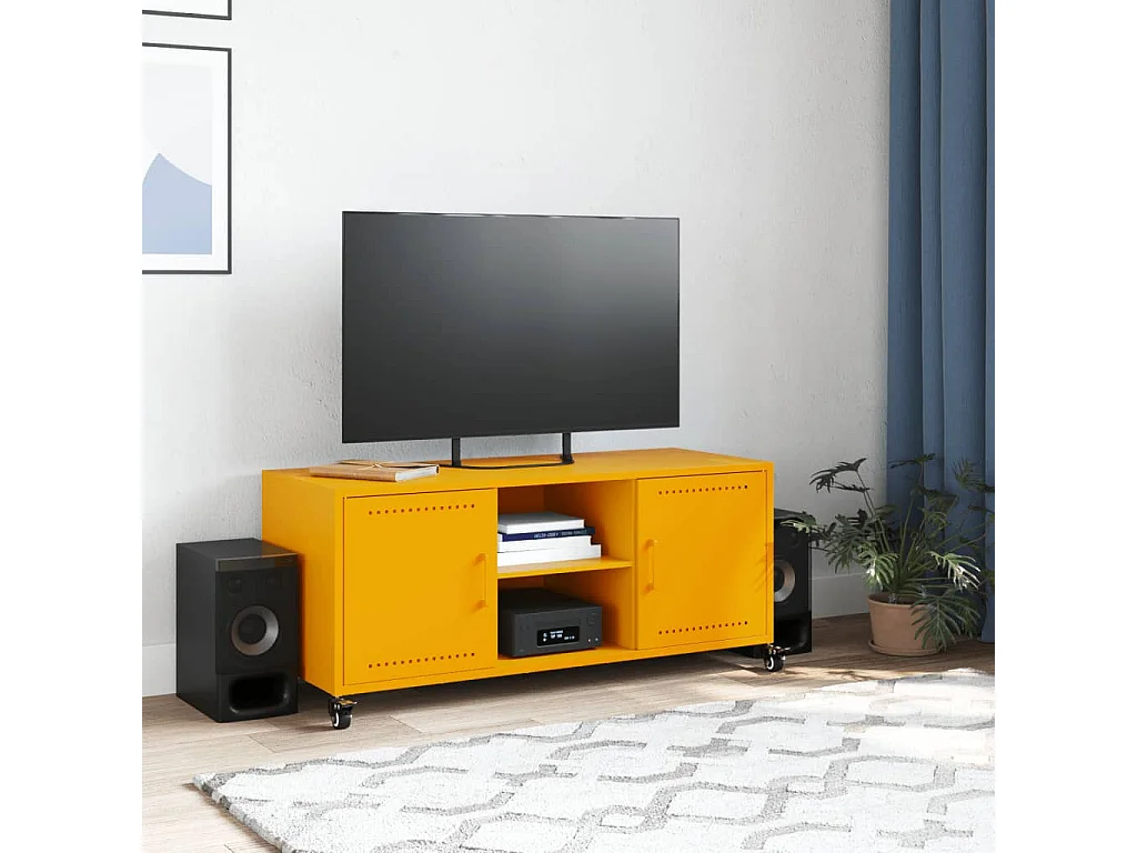 Meuble TV jaune moutarde 100,5x39x43,5 cm acier laminé à froid