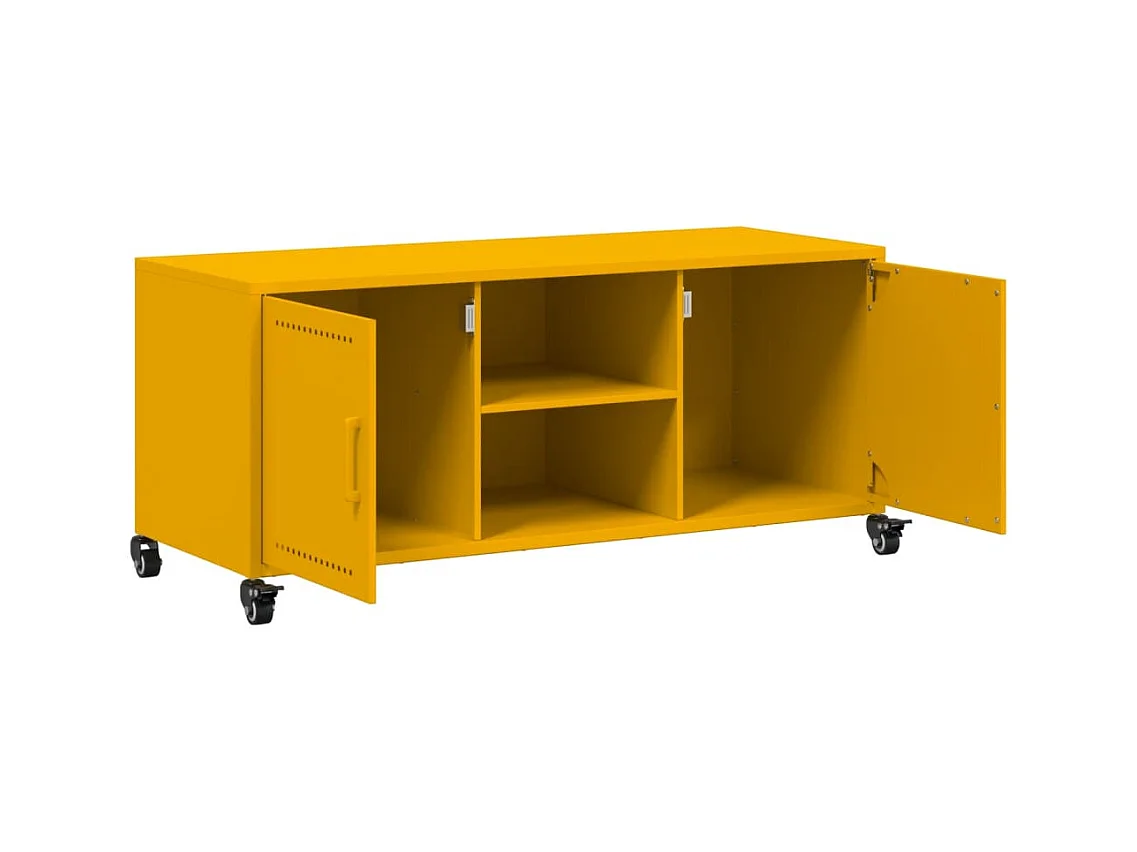 Meuble TV jaune moutarde 100,5x39x43,5 cm acier laminé à froid