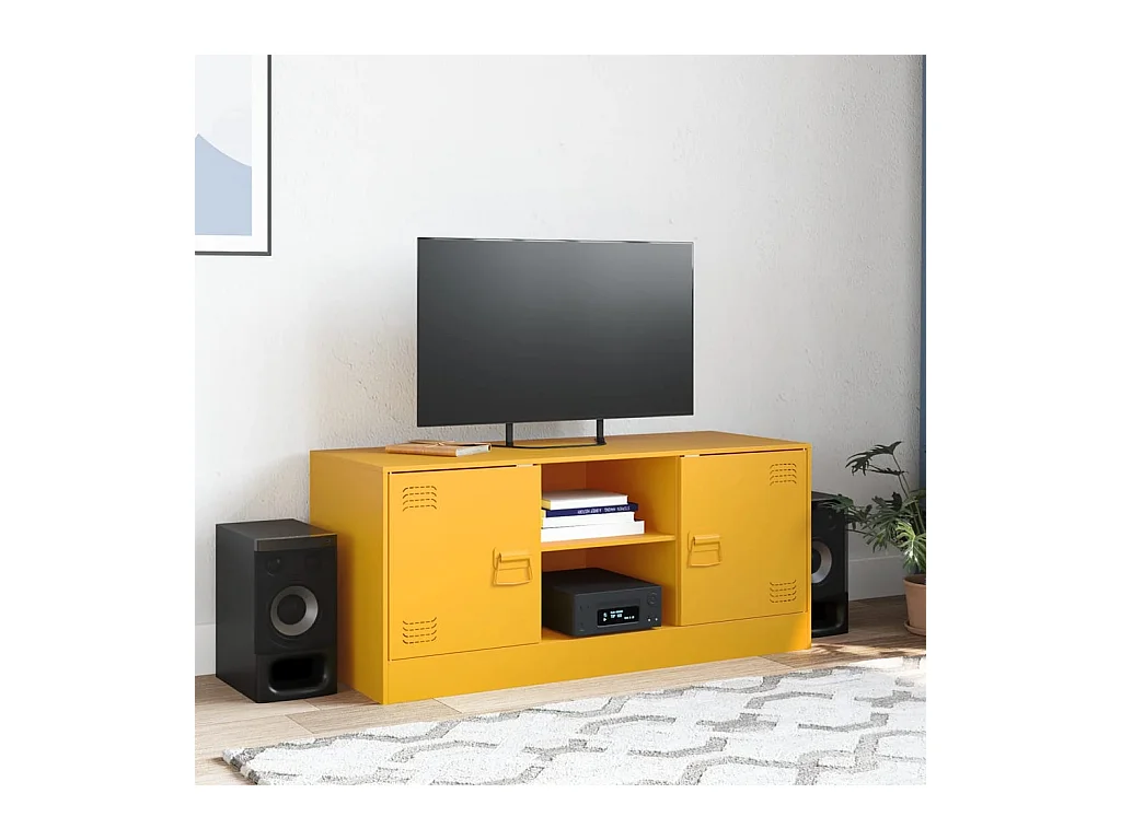Meuble TV jaune moutarde 99x39x44 cm acier