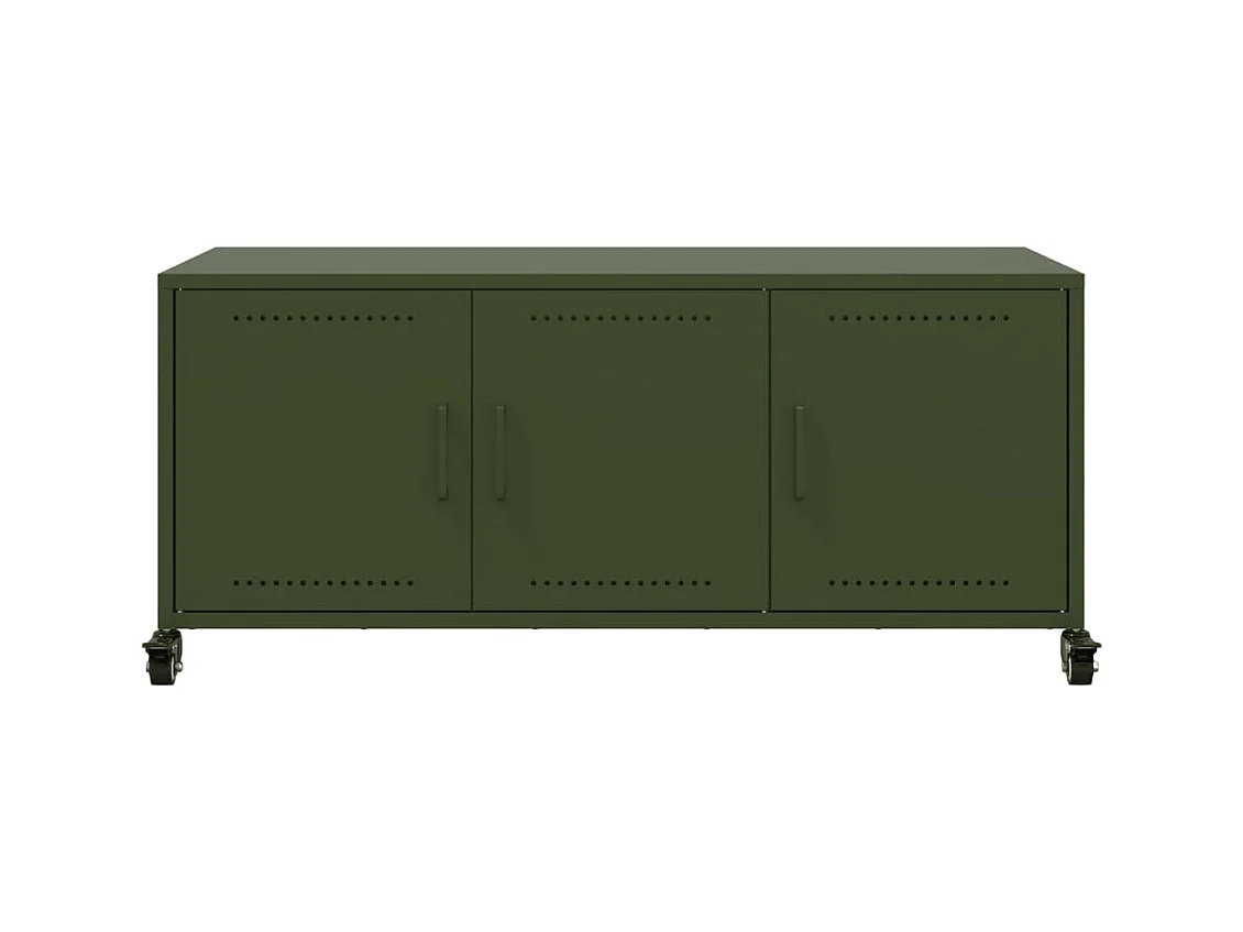 Meuble TV vert olive 100,5x39x43,5 cm acier laminé à froid