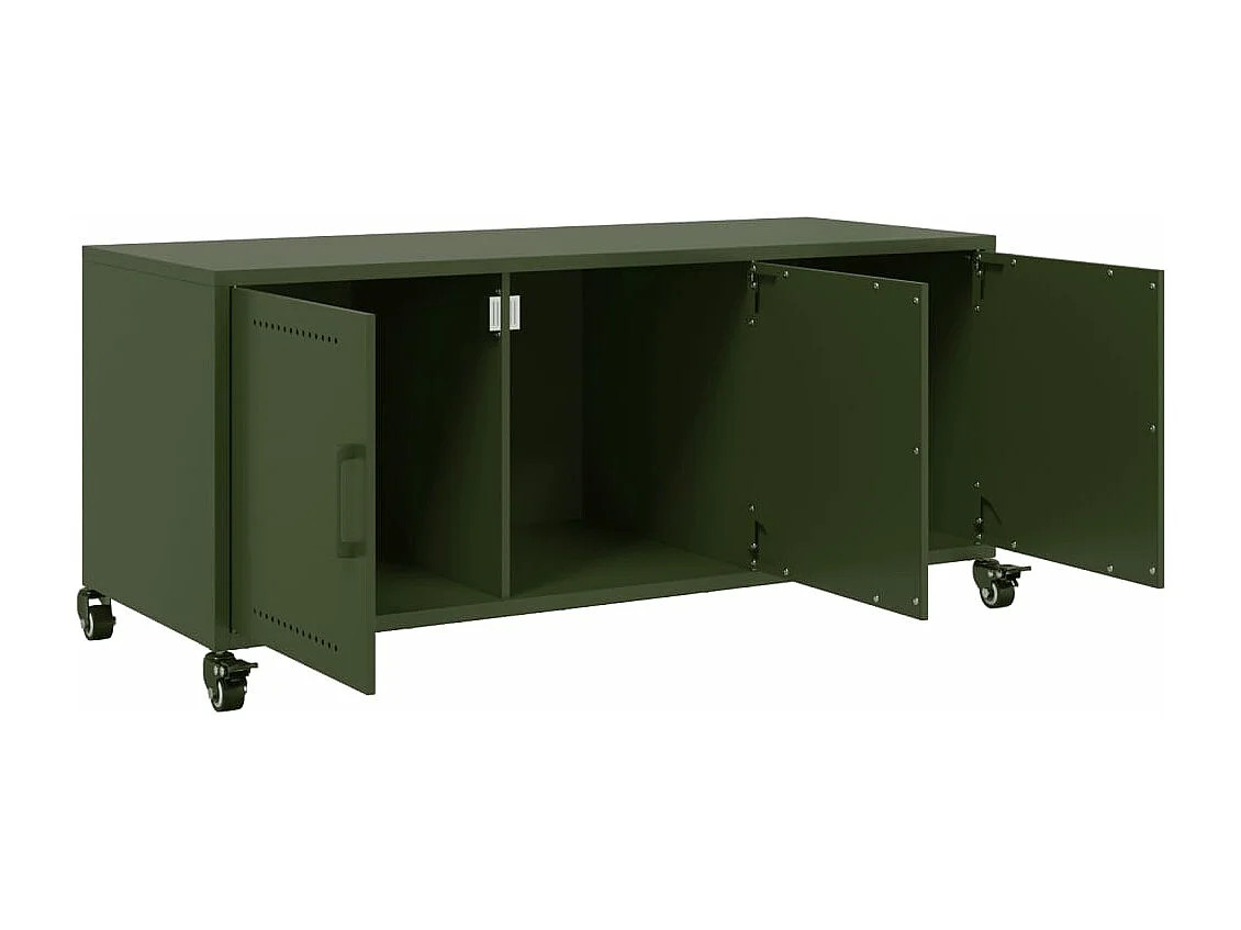 Meuble TV vert olive 100,5x39x43,5 cm acier laminé à froid