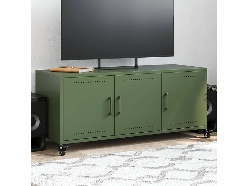 Meuble TV vert olive 100,5x39x43,5 cm acier laminé à froid