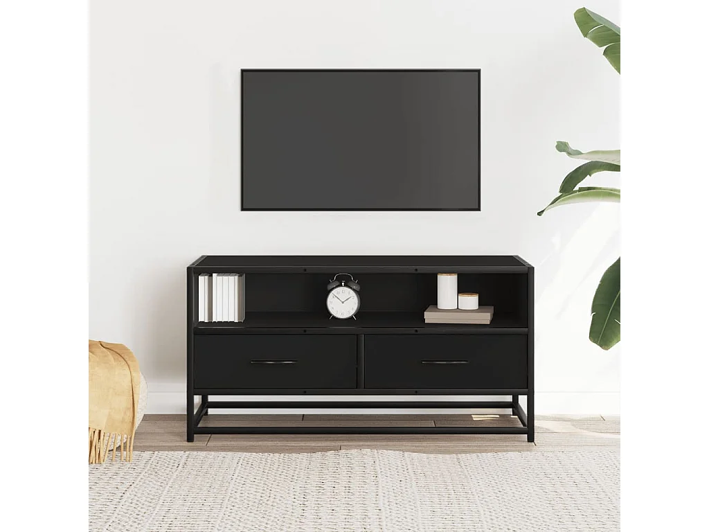Meuble TV noir 80x34,5x40 cm bois d'ingénierie et métal