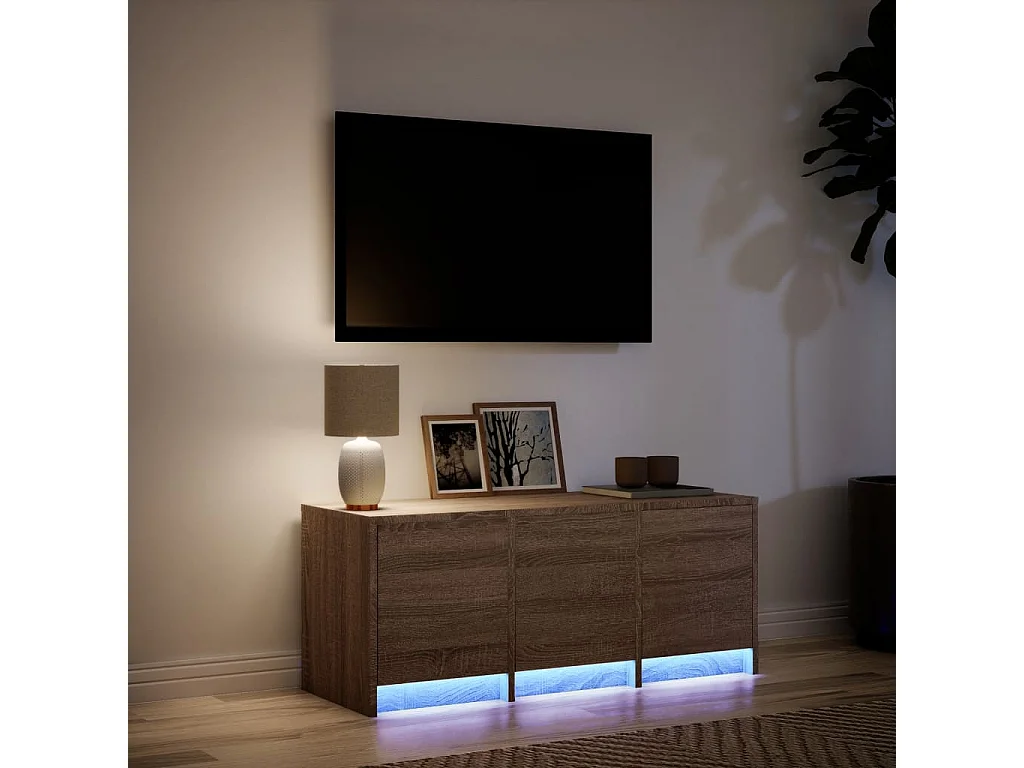 Tv-meubel met LED 97x34x40 cm bewerkt hout bruin eikenkleurig