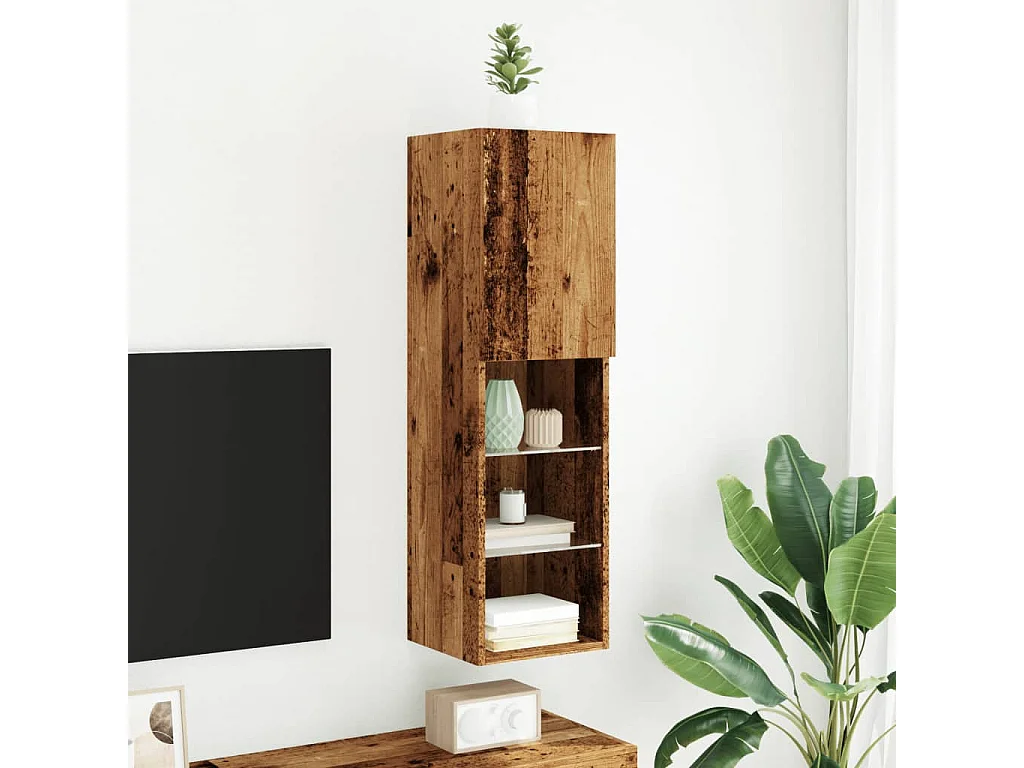 Meuble TV avec lumières LED vieux bois 30,5x30x102 cm