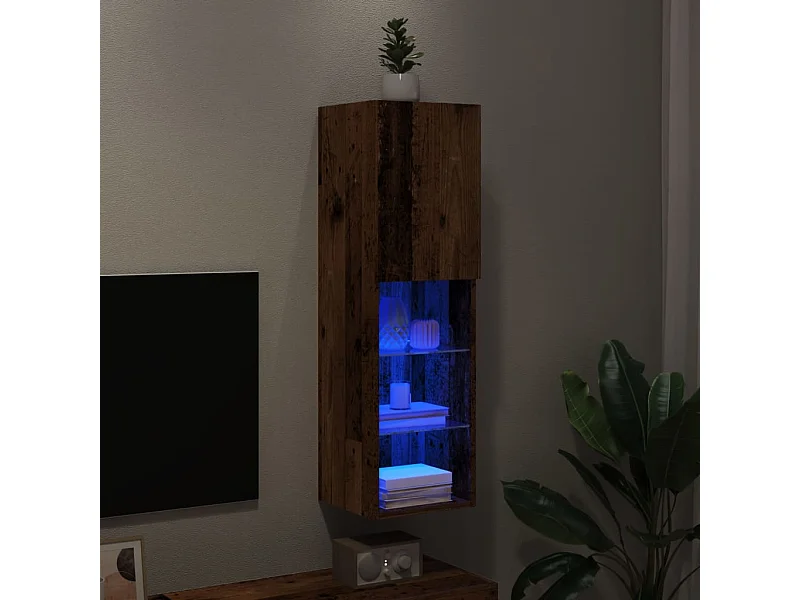 Meuble TV avec lumières LED vieux bois 30,5x30x102 cm
