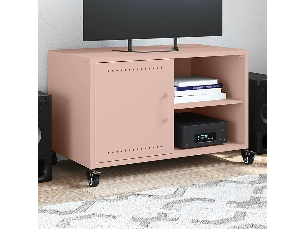 Meuble TV rose 68x39x43,5 cm acier laminé à froid