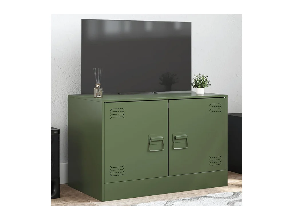 Meuble TV vert olive 67x39x44 cm acier