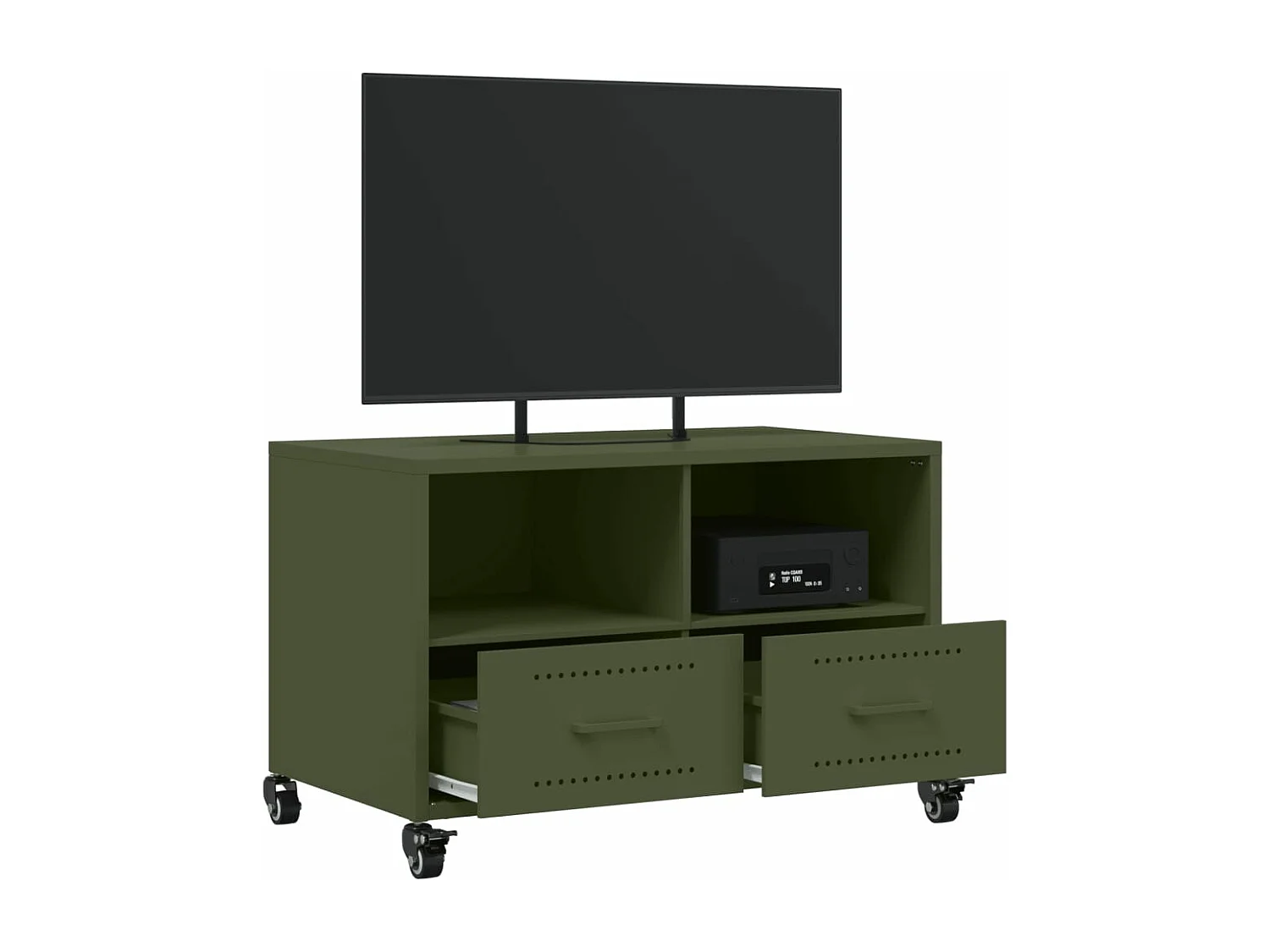 Meuble TV vert olive 68x39x43,5 cm acier laminé à froid