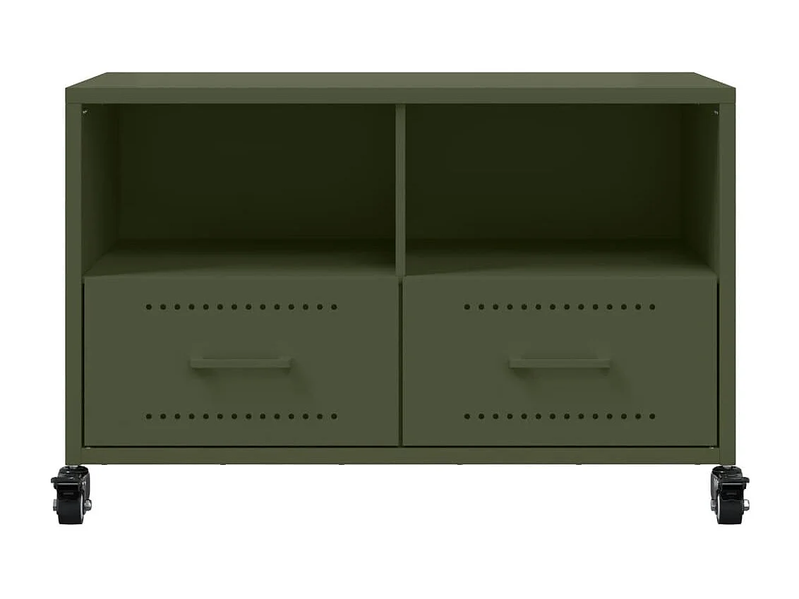 Meuble TV vert olive 68x39x43,5 cm acier laminé à froid