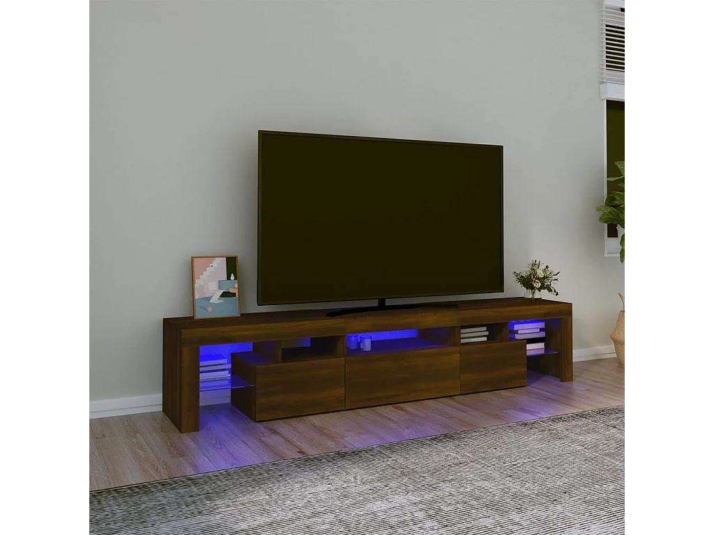 Meuble TV avec lumières LED Chêne marron 200x36,5x40 cm