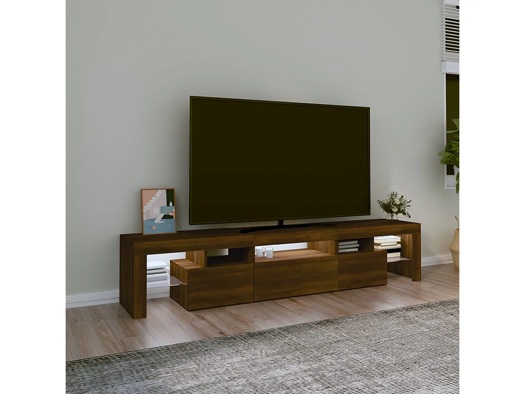 Meuble TV avec lumières LED Chêne marron 200x36,5x40 cm