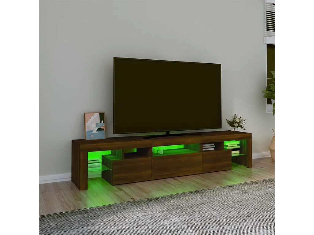 Meuble TV avec lumières LED Chêne marron 200x36,5x40 cm