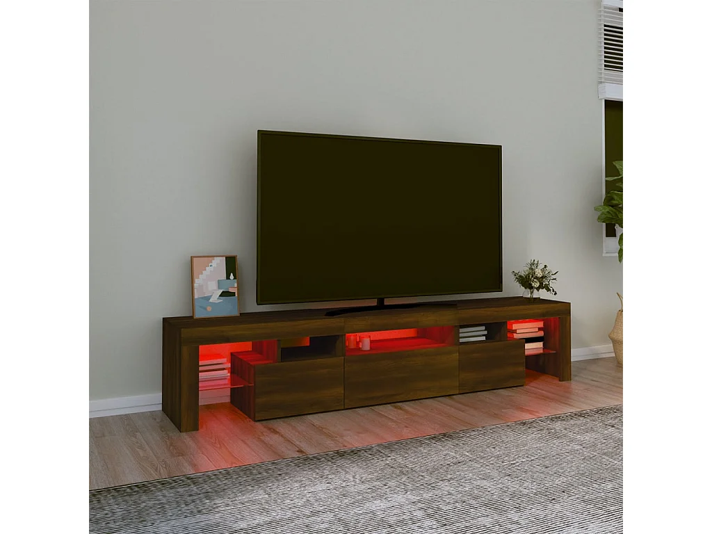 Meuble TV avec lumières LED Chêne marron 200x36,5x40 cm
