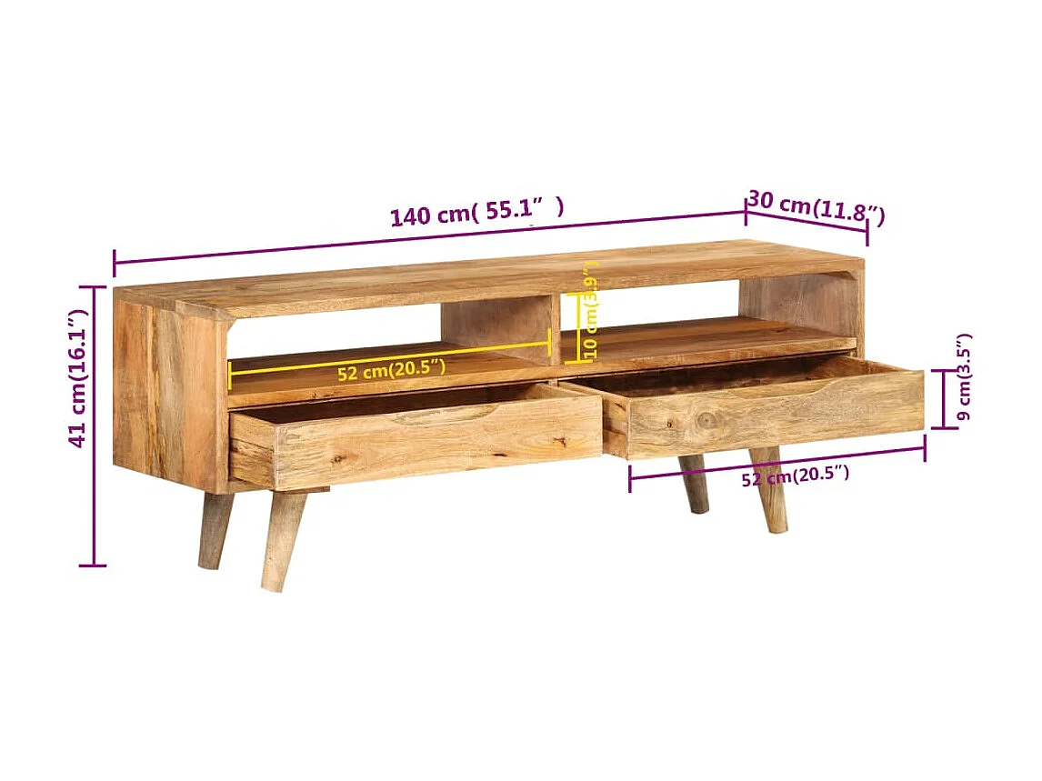 Tv-meubel 110x30x41 cm massief mangohout