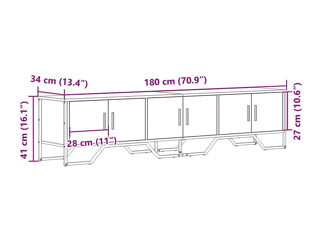 Tv-meubel 180x34x41 cm bewerkt hout grijs sonoma eikenkleurig